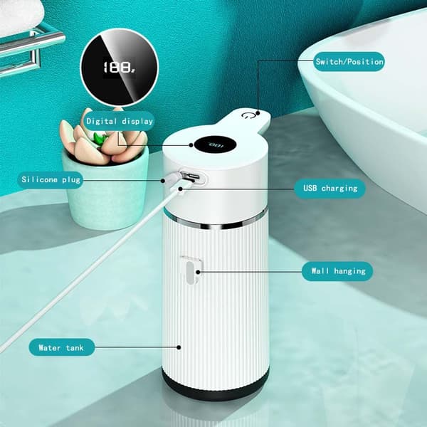 Automatisk sæbedispenser med skærm, drypfri design, perfekt til køkken, badeværelse og hotel - 420ml Sort