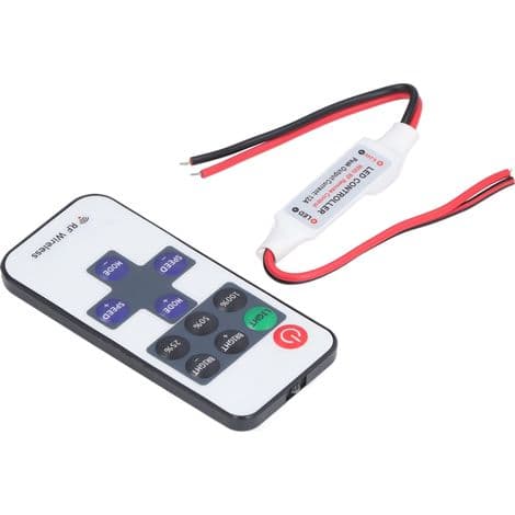 11-tasters trådløs mini LED-dæmper RF-fjernbetjening med interface til røde og sorte ledninger