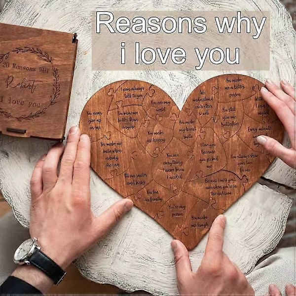 Valentinsdagsgave til ham & hende, I Love You Hjertepuslespilæske, 20 grunde Hjertepuslespil Romantisk gave til kæreste, kæreste, kone, mand