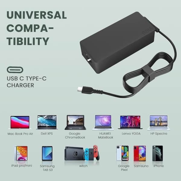 Kompatibel med 65W HP, ASUS og andre AC-adaptere, 20V 3.25A til opladning af bærbare computere