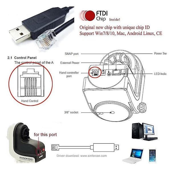 Usb-Rj11 Rj12 6p4c Sovitin Sarjaohjaus Kaapeli Eqmod Kaapeli, 1.8m