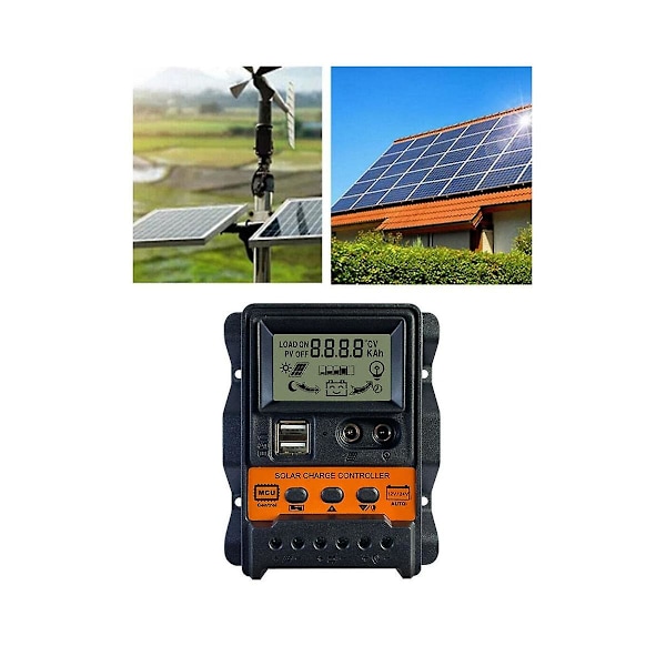 10A Solcelleladningsregulator 12V24V Solpanel Batterikontroller Regulator Auto 2 USB LCD Display Load Discharger