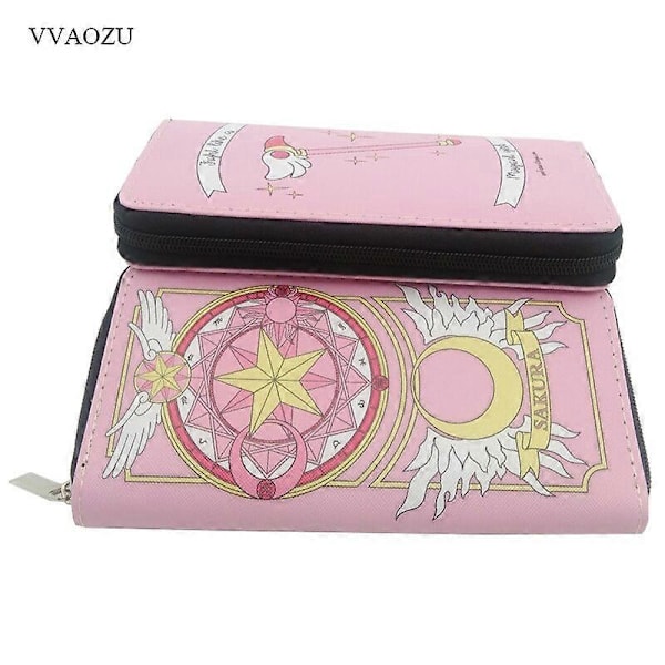 Plånbok Anime Card Captor Sakura Plånbok Tecknad Cardcaptor Sakura Kinomoto Lång Läder Damkoppling Pengarkort Dragkedja Söta Väskor