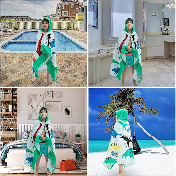 Piao 24X47 Dinosaurie Strandhandduk Med Huva För Barn Småbarn Pojkar Flickor 3 Till 12 År, Storlek 24X47, Super Mjuk Absorberande Bomull För Bad/Pool/Strand
