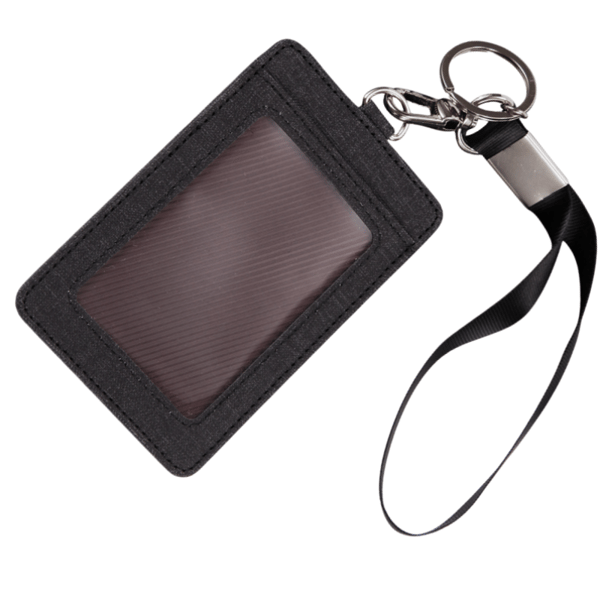 Short Detachable ID Card Holder with Lanyard Black