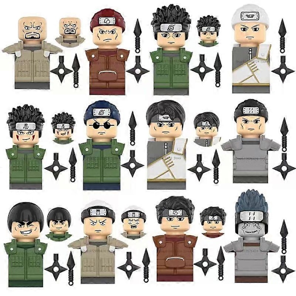 Mini Naruto Sasuke Kakashi Akatsuki Byggeklodser Sæt Anime Tegneserie Actionfigurer Samlingsklodser Legetøj Julegaver-FARVE: 12 stk. sæt