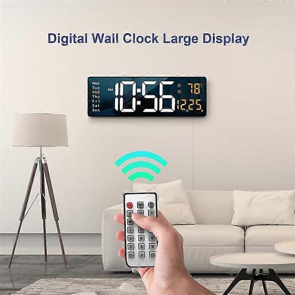13 tum Stor Display LED Digital Väggklocka Fjärrkontroll Bordsväckarklocka Datum Veckodag Timer Automatisk