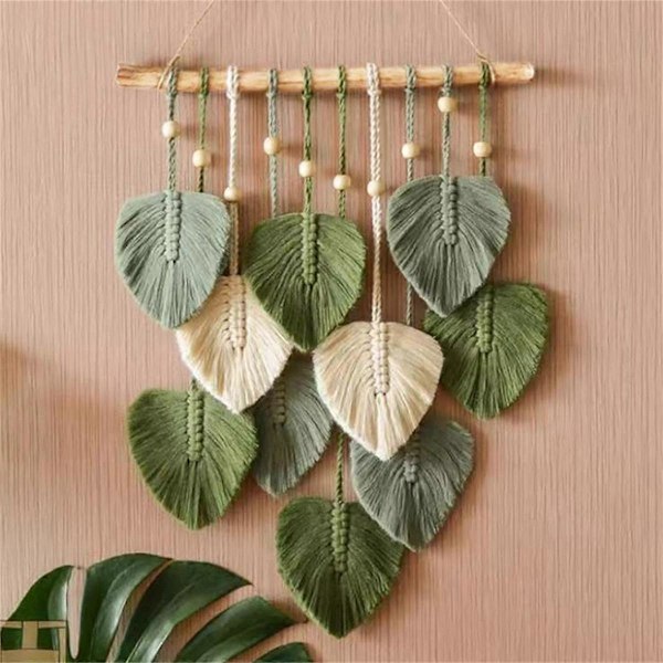 Blad Macrame Väggbonad Boho Rum Heminredning Vävda Estetiska Väggtapetsering Hem Rum Bröllopsdekoration