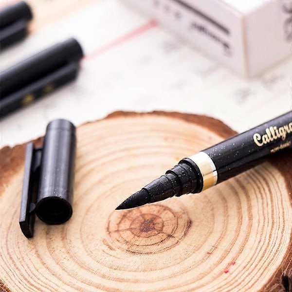 Kalligrafiakynät, 6 kpl kalligrafiakynäsetti kirjaimiin, musta sivellinmerkintäkynä käsinkirjoituskynät (4 kokoa)