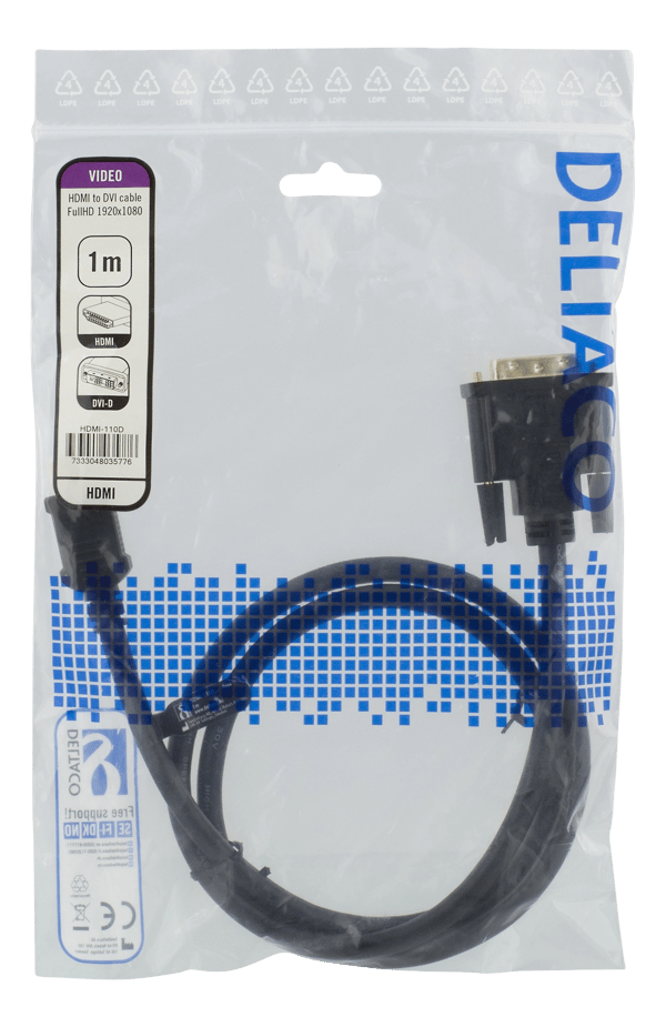 HDMI til DVI-kabel, 1m, Full HD, sort