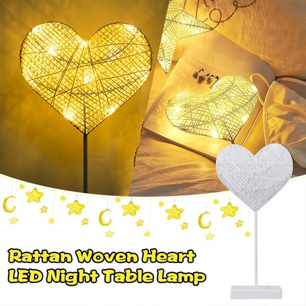 LED Dekorativ Lampe Liten Bordlampe Modelllampe DIY Rattan Hjerte Nattlys