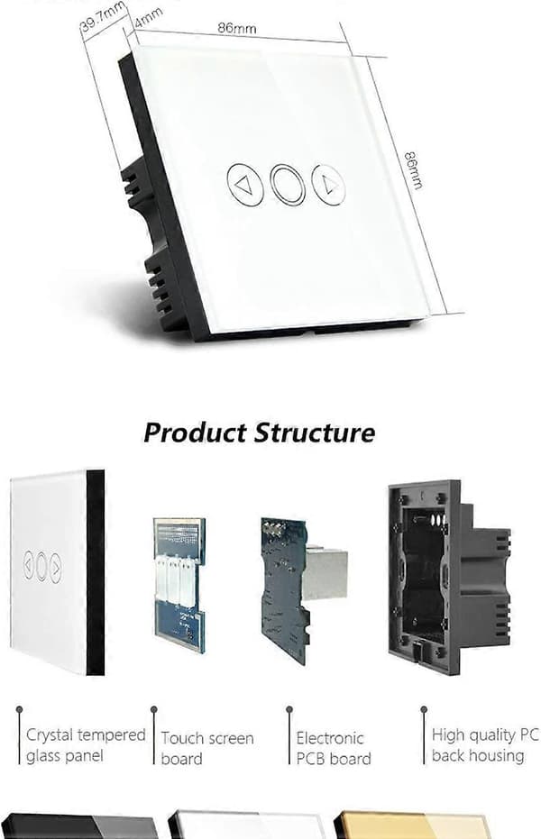 500W LED Touch Dimmer Switch Kristallpanel LED-strömbrytare Vit