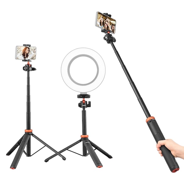 UURIG TP-02 Multifunktionell Selfie Stick Stativ med Flexibelt Kulhuvud Telefonhållare 130cm