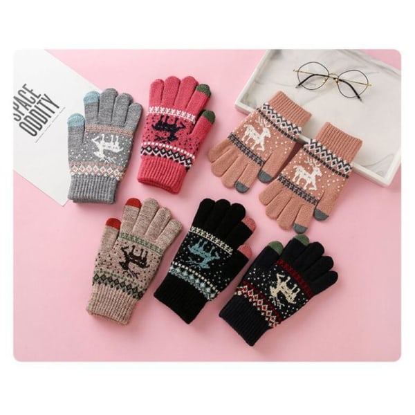 Fawn stickade pekskärm varma handskar vinter utomhus plus sammet kalltäta handskar-jbk pink