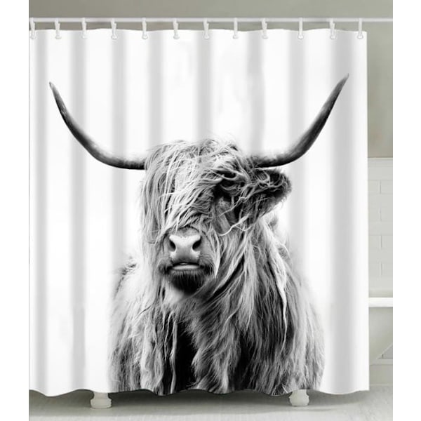Bruseforhæng Highland Cow Print Vandtæt Stof Badeværelsesindretning (150*180cm )-1