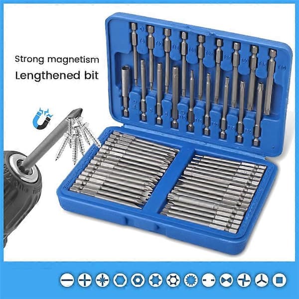 Sikkerhedsbitsæt Skruetrækkerbit 1/4 Skruetrækkerbits Langt Sæt Torx Flad Hoved Hex Driver Bits til Ho