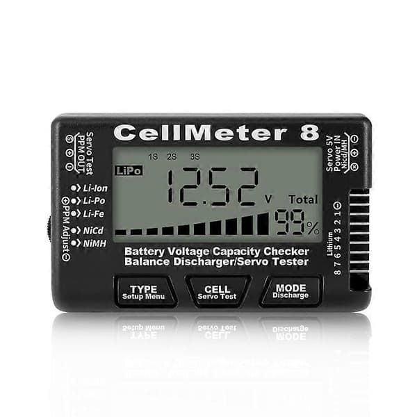 RC Cellmeter 8 Digital Batterikapacitetstjekker Kontroller Tester Spændingstester til Li-Ion NiMH Nicd Cellemåler Sort