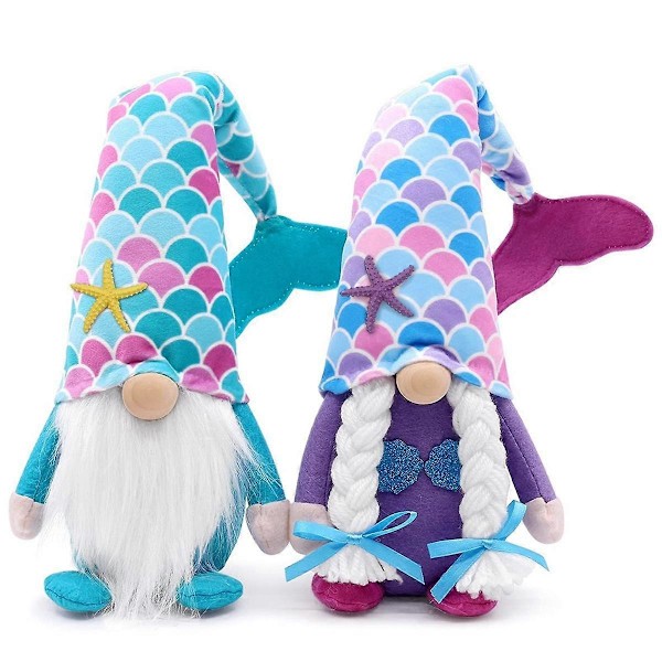 Våren Sommer Nisser Plysj Dekorasjoner 2 Pakk Håndlaget Strand Stil Par Stuffet Gnome Farmhouse Rustikk for Hjem