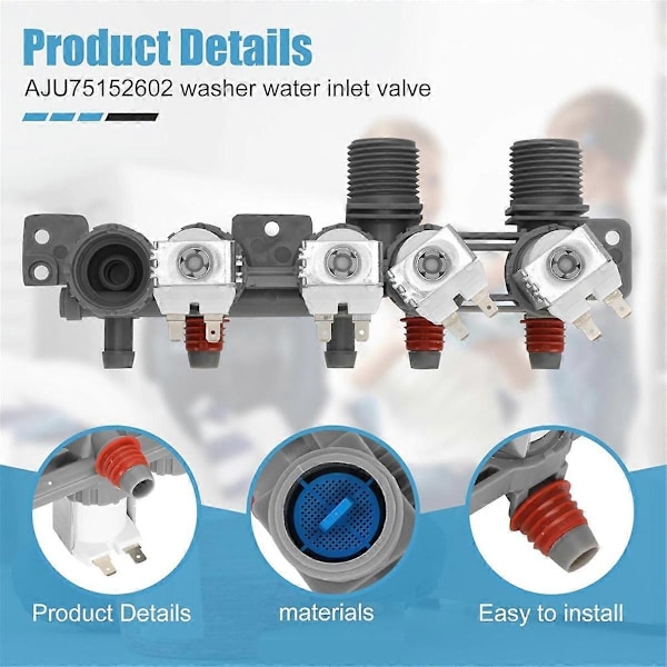 AJU75152602 Pesukoneen vedenotto venttiili korvaa osat 5221EA1008S 4873914 AP6335382 PS12580369 EAP12580369 DC12V