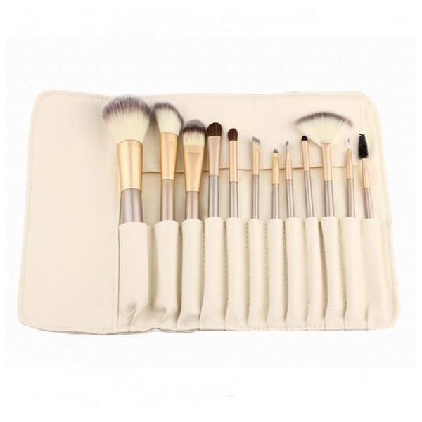 Make-up børstesæt - Syntetisk - Beige - 12 dele - 29x22 cm