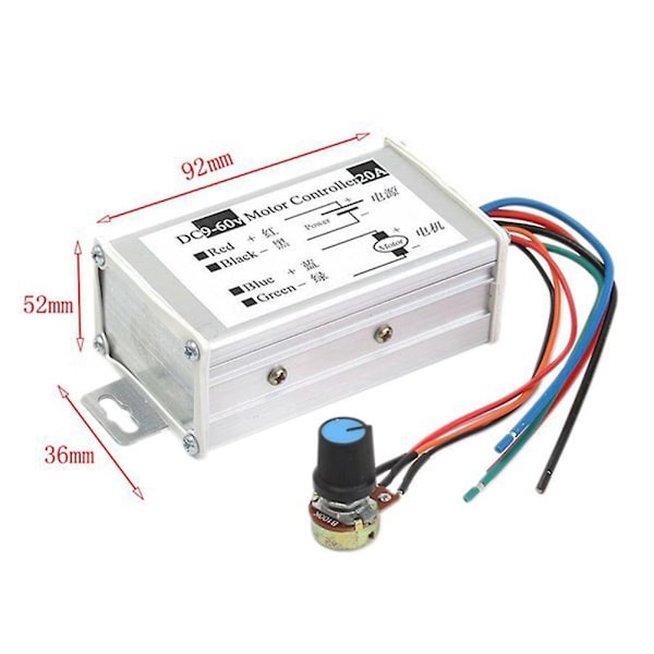 Motorhastighedsregulator DC9V 12V 24V 48V 60V 20A PWM Motorhastighedsregulator Regulator Driver 0-1200W Justerbar Strøm