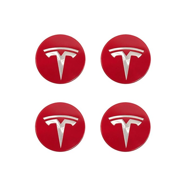 Velegnet til Tesla Tesla Model 3 Wheel Center Cover Logo - Rød Sølv Logo (fire Pack)
