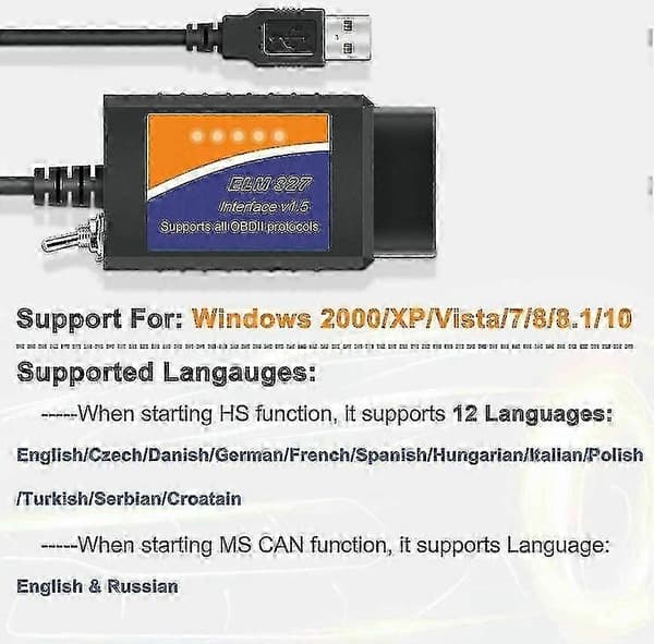 For Ford Forscan ELM327 USB Modificeret OBD2 Scanner V1.5 MS-CAN HS-CAN Kodelæser Scanner