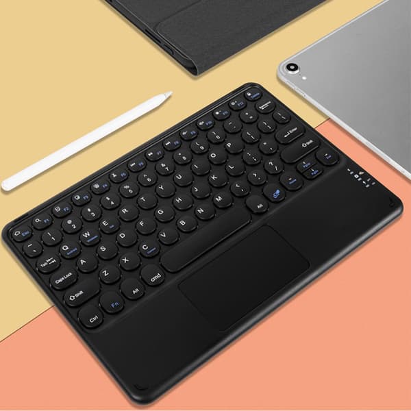Bluetooth-tastatur med runde taster og touchpad - Kompatibel med iPad, tablets og smartphones Sort