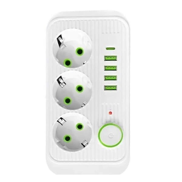 AC-uttag Multitap Strömskena USB & Typ C Strömuttag med 3 Meter Förlängningssladd EU-kontakt Vit