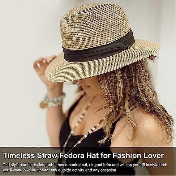 Dame Herre Stråhat Panama Hat Sommer Bredskygget Solhat Anti-UV til Strandrejser Solhat