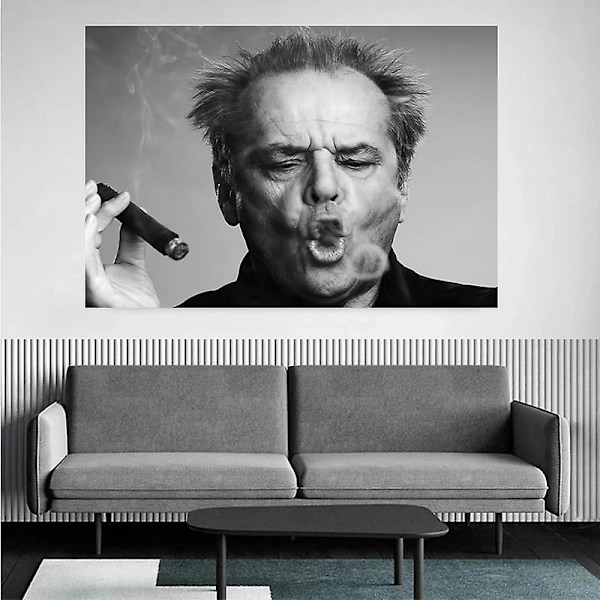 Canvasmålning Poster Jack Nicholson Cigarr Foto Svart Vit Väggkonst Ingen Ram (60x90cm) Betterlifefg