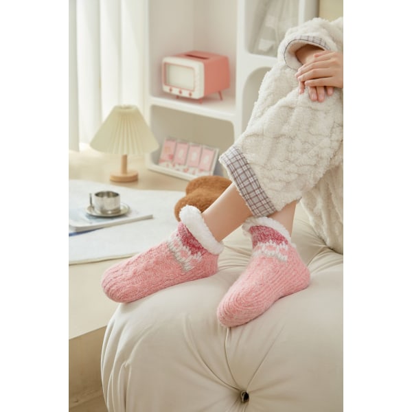 Søte sokker damers fluffy hjemmesokker varme sokker sklisikre tøfler tykke sokker vinterhytte sokker-jbk Hermès powder