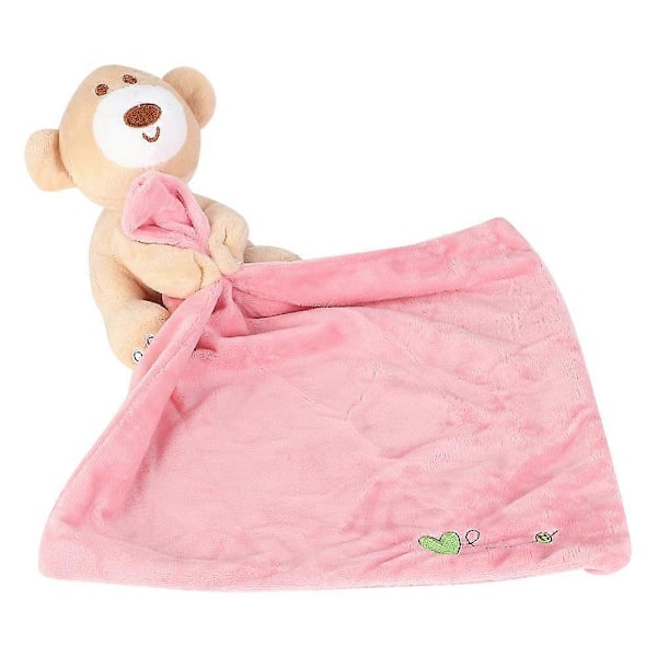 Infant Safety Towels with Cartoon Animal Dolls for Soothing Comfort - Baby Bear Toy in Pink