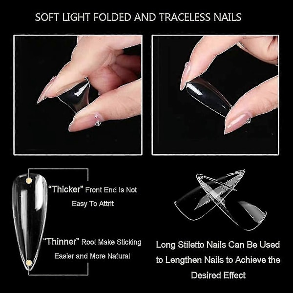 Lange Stiletto Negle Tips, 100 stk. Falske Fuld Dækning Ballet Negle Falske Akryl Negle Tips 10 Størrelser
