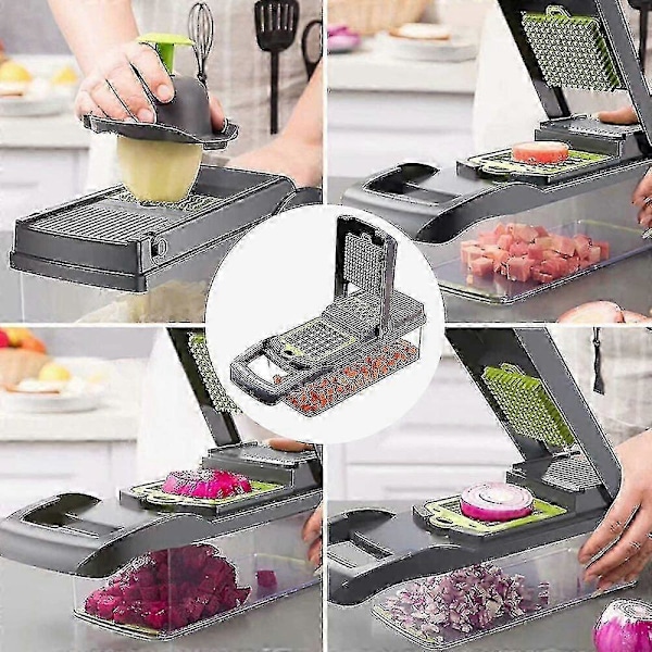 15 i 1 Grøntsagshakker Salat Frugt Mandolin Slicer Mad Dicer Skærer Skræller - JS