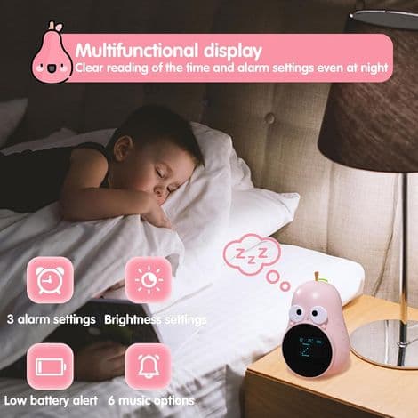 Børnevækkeur med lys, sød pæreform, kreativ sengelampe, programmerbart natlys med snooze- og vækkefunktion, til piger, drenge og børn