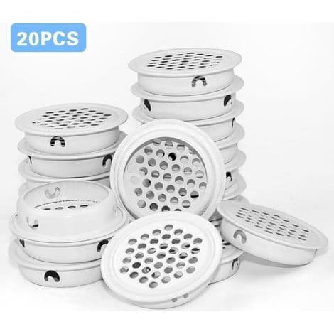 Sæt med 20 runde 35 mm ventilationsgitre i rustfrit stål, velegnet til møbler, køkkener, skabe og garderober