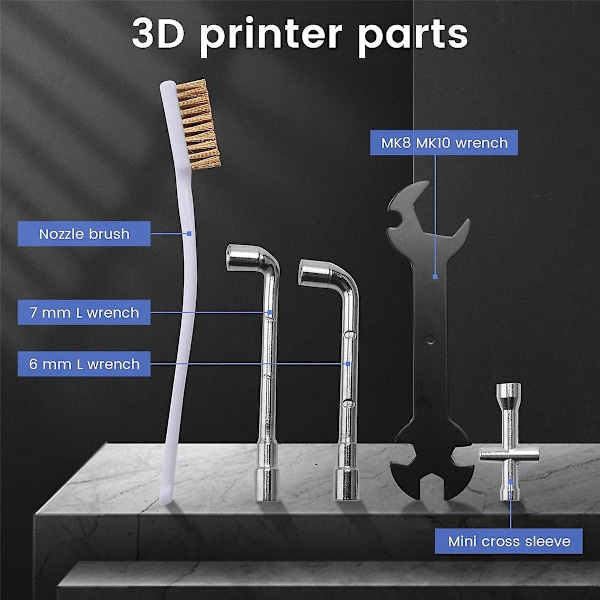 Pakke med 5 3D-printerdele Nøgle + Mini-stik + Dyseborste + 6 mm 7 mm L-nøgle til 3 værktøjer