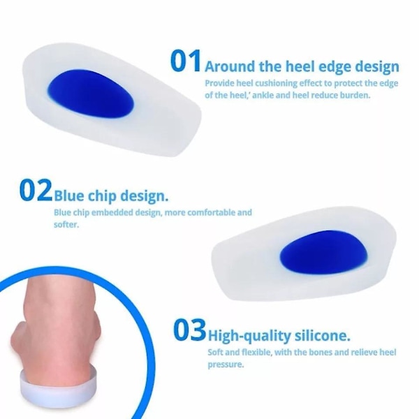 2-pak Hælindlæg - Skoindlæg i Silikone - Transparent Blå rød 10,5cm