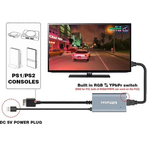 Højtydende HDMI-konverter til PS1 og PS2 - Kompatibel med PlayStation 1/2