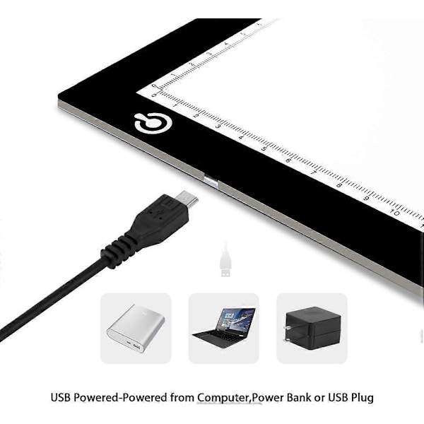 A4 LED Ljuskopia, Ultratunn Justerbar USB-driven LED Ljusplatta för Tatuering, Ritning, Streaming, Skiss