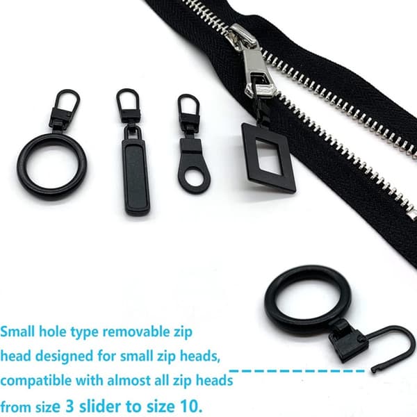 Removable Zipper 8-Piece Set - Black Metal Zipper Replacement Kit