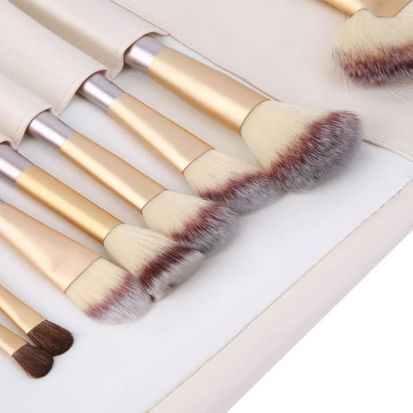 Make-up børstesæt - Syntetisk - Beige - 12 dele - 29x22 cm