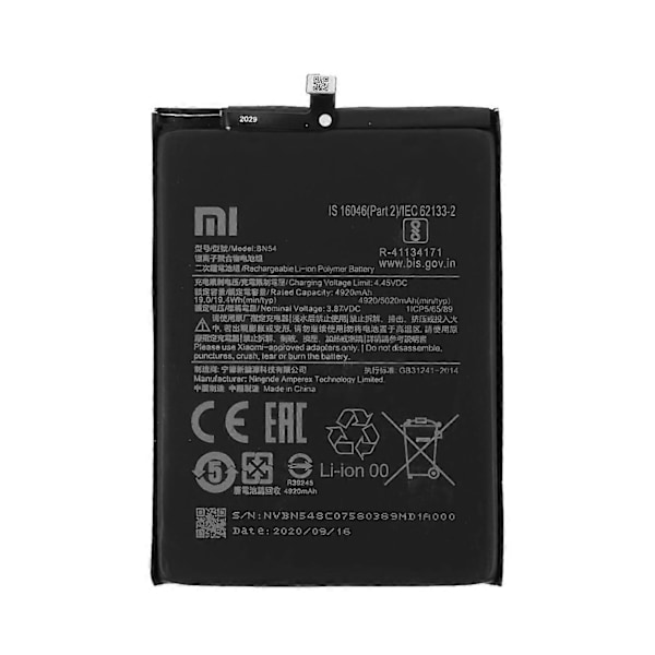 Assembly BN54 4920mAh 19W 3.87V Batteri Erstatningsdel for Xiaomi Redmi Note 9/Redmi 9