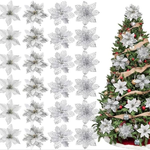Kunstige Blomster - Julestjerne - 24 stk. - Rød - Julepynt