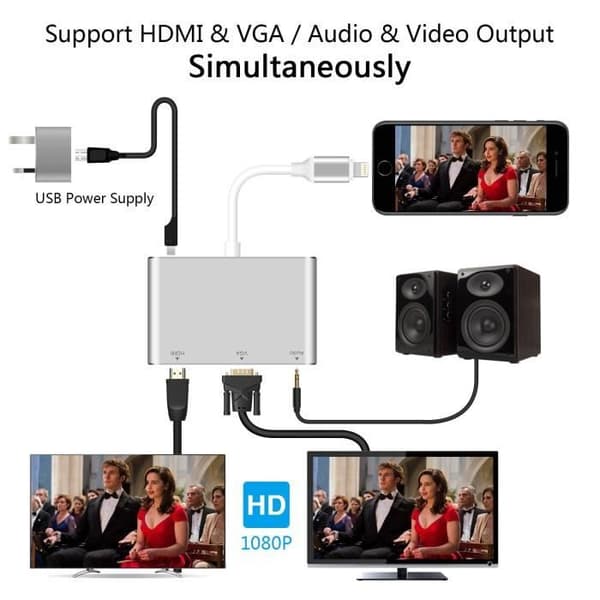 Lightning – Digital AV-adapter, HDMI- og VGA- og lydadapter for iPhone og iPad
