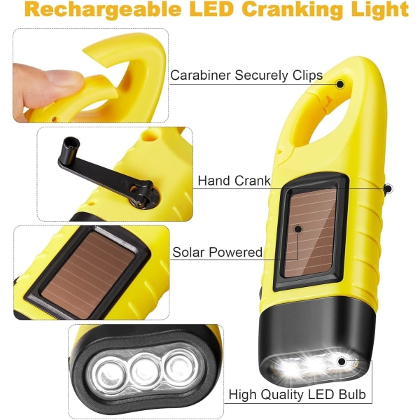Utendørs håndsveivd strømgenererende LED-lommelykt med sterkt lys og solenergilading, gul
