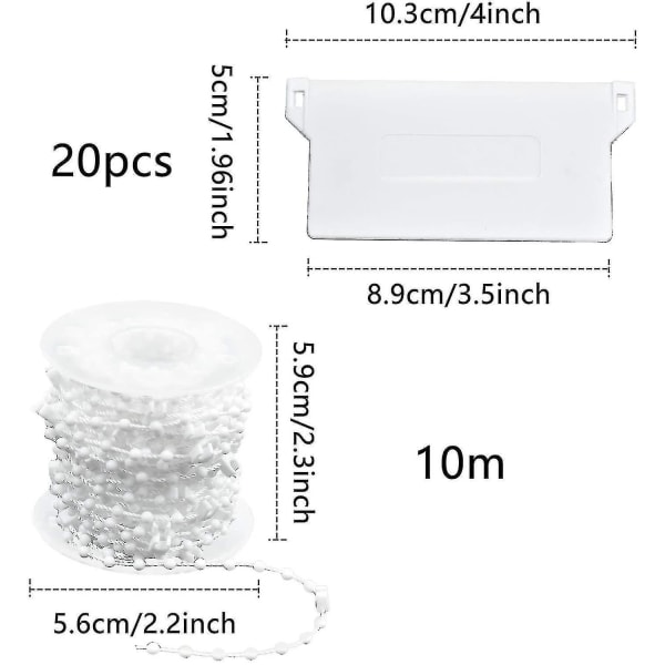 20 stykker vertikale persienner Vekt bunnlameller 89 mm (3,5") x 10 m persiennereparasjonssett, hvit