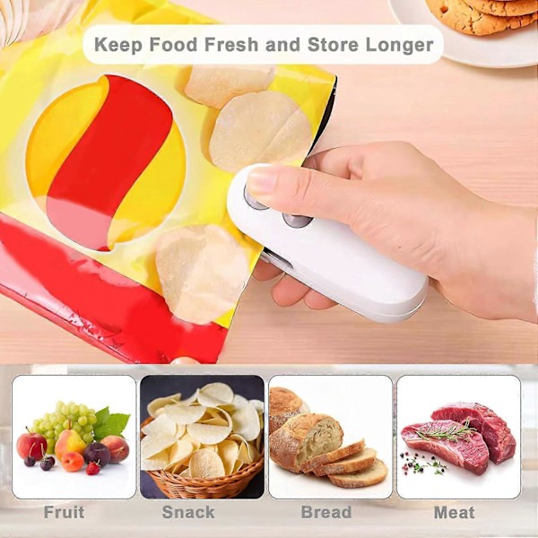 USB-C Oppladbar Poseforsegler, 2-i-1 Poseforsegler Varmeforsegler med Kutter og Magnet, Mini Poseforsegler for Plastpose Snackpose (Mørkeblå)