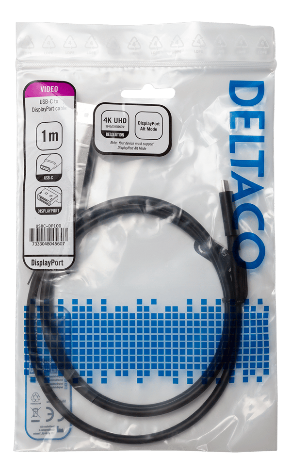 USB-C till DisplayPort-kabel, 1m, 4K@60Hz, svart